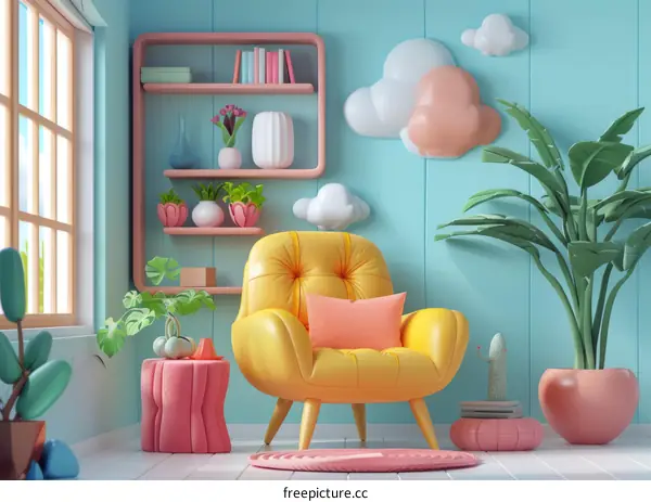 Modern Living Room with Yellow Armchair