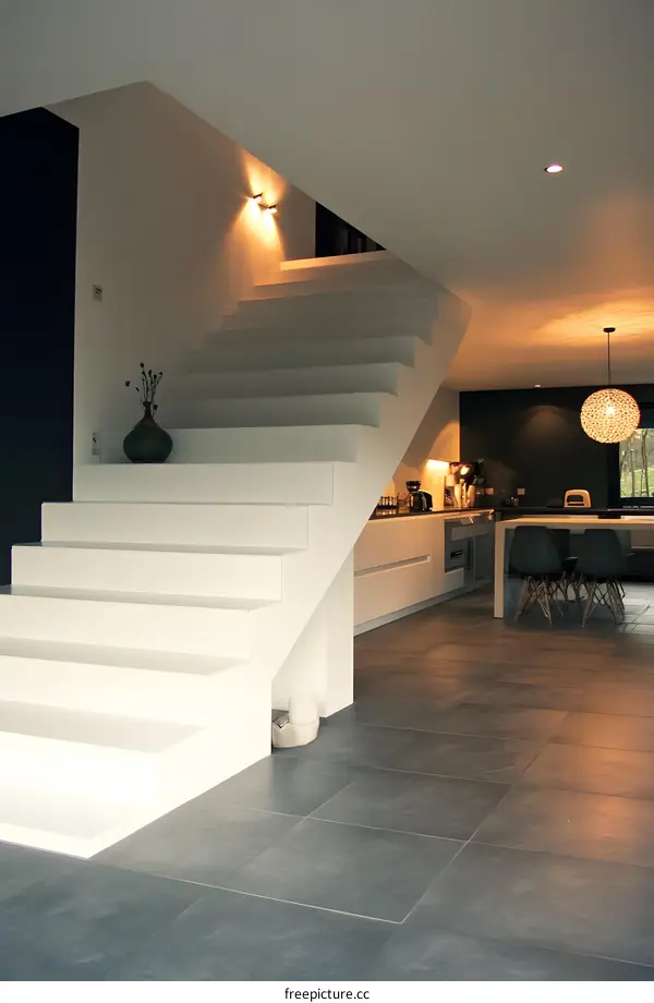 Modern White Staircase in Contemporary Home