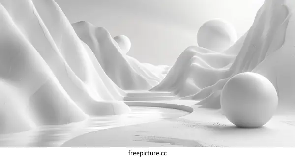 Abstract White 3D Landscape With Balls