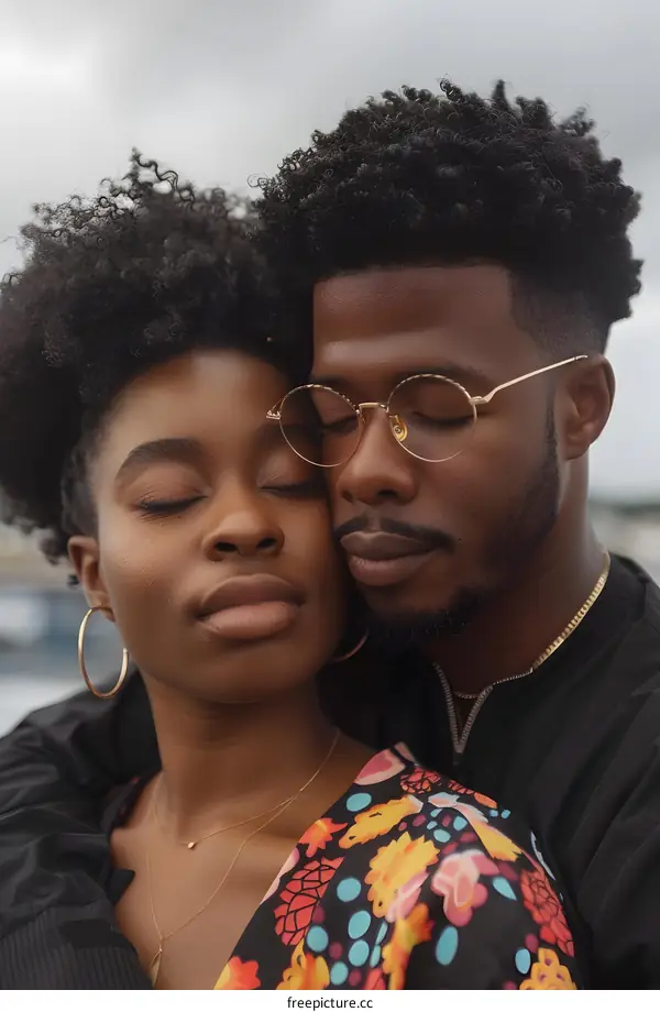 Close Up Portrait of Black Couple with Eyes Closed
