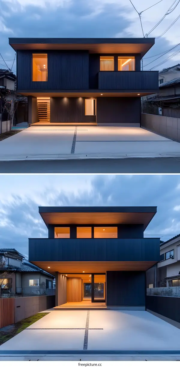 Modern Japanese House with Black Siding and Wooden Accents