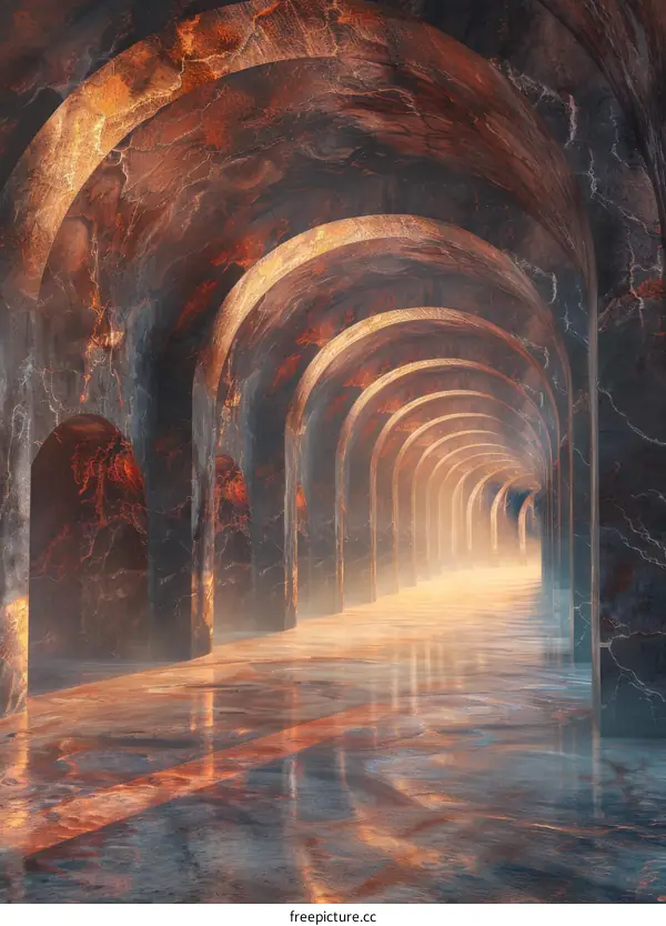 Mystical Red Marble Hallway
