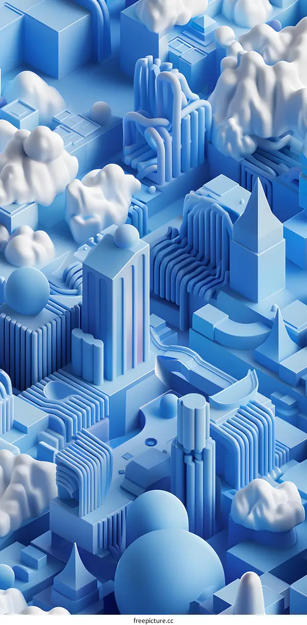 Abstract 3D Rendering of Geometric Shapes in Blue