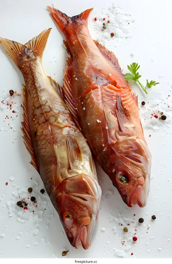 Two Fresh Redfish on White Background