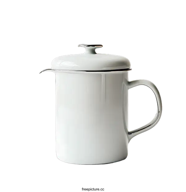 [Transparent Background PNG]White Enamel Teapot with Silver Trim