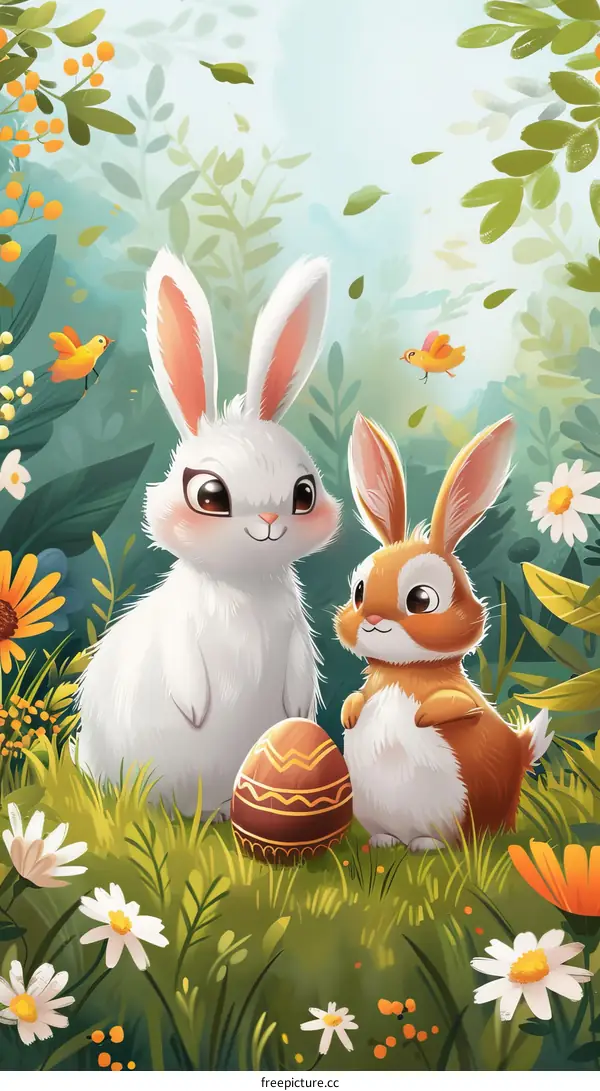 Two Rabbits in a Flower Field