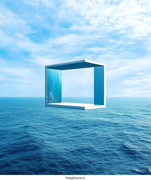 Abstract Minimalist Geometric Shape Floating Over Ocean Water
