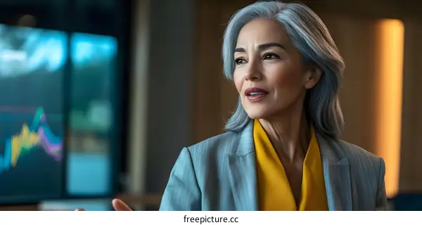 Businesswoman Looking at Data on Screen