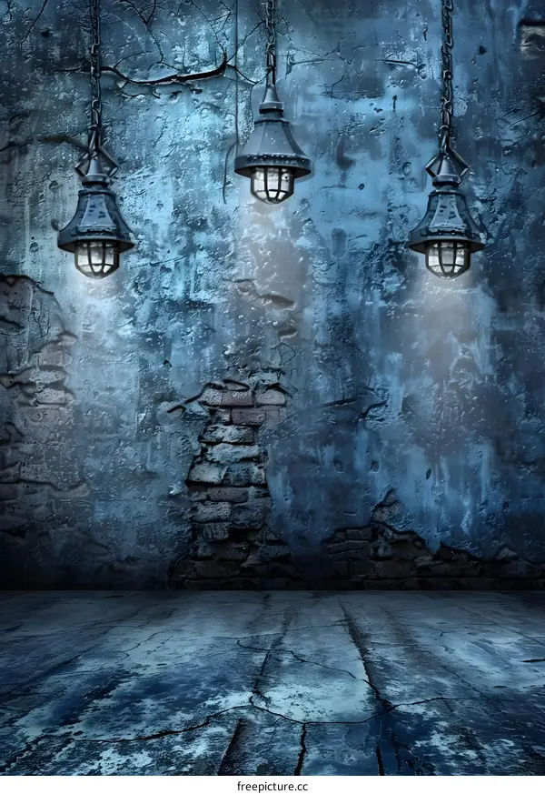 Old Grunge Room with Hanging Lights