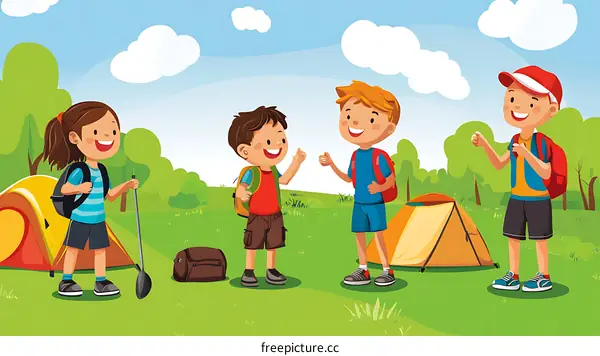 Happy Campers Enjoying Summer Outdoors