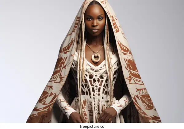 Portrait of a Black Woman with Headscarf and Dress