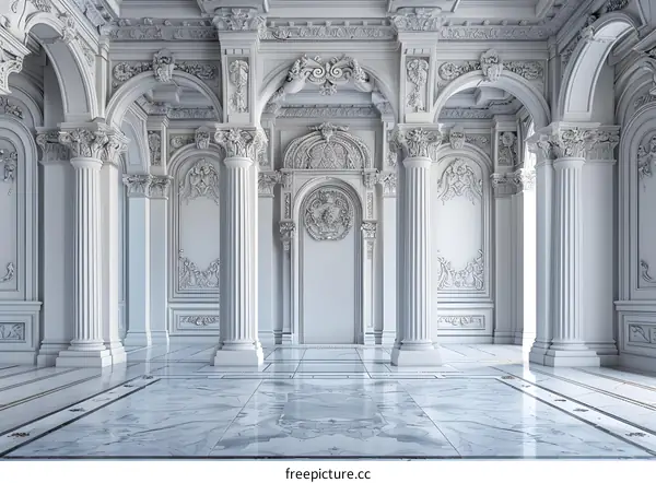 White marble columns hall
