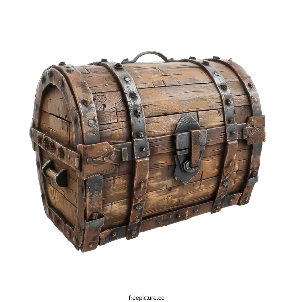 [Transparent Background PNG]An old wooden treasure chest with metal details