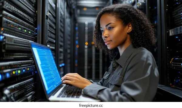 Female IT Technician Working in a Server Room