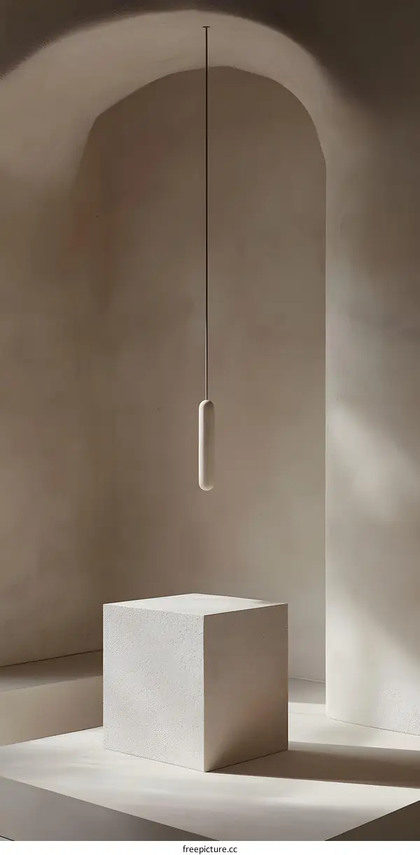 Minimalist White Interior Design with Hanging Light