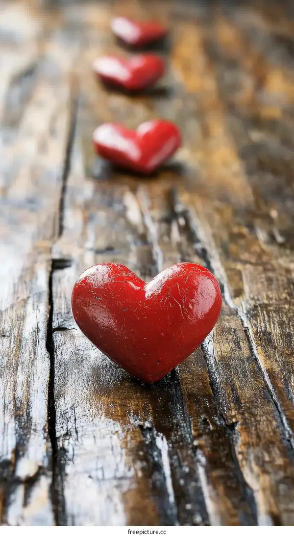 Red Hearts on Wooden Background