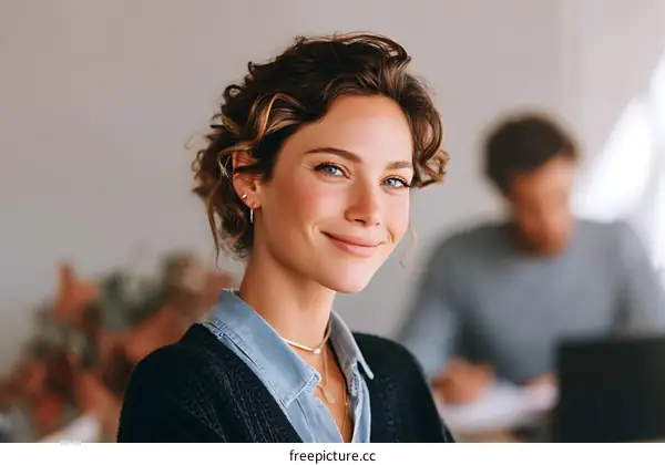 Confident Woman Smiling in Professional Setting