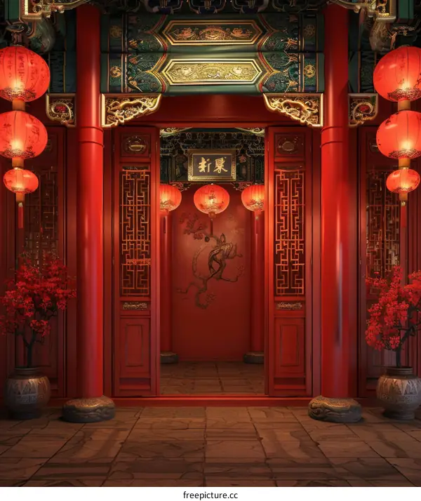 Traditional Chinese Architecture Interior Design Illustration