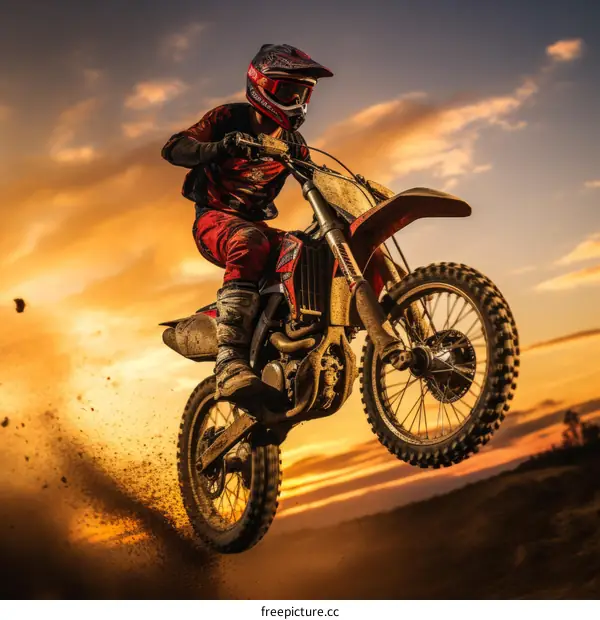 Motocross dirt bike rider catching air