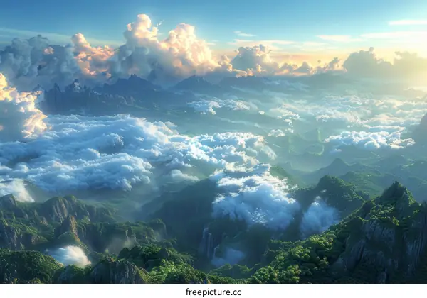 Stunning Aerial View of Cloud-Covered Mountain Ranges