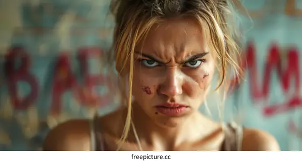 Angry Woman Portrait with Graffiti Background