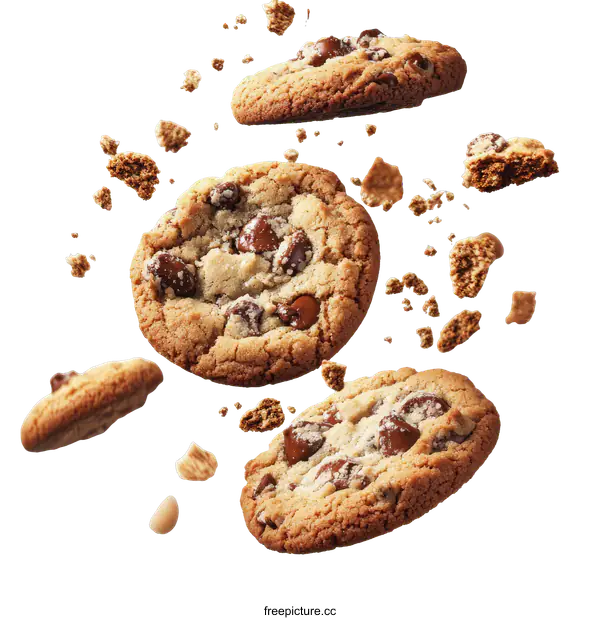 [Transparent Background PNG]Chocolate Chip Cookies in Motion