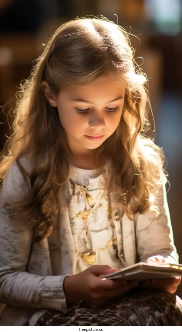 Portrait of a young girl reading a book