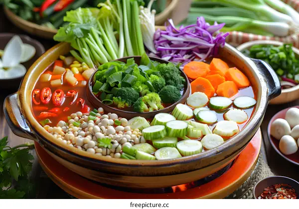 A delicious and healthy vegetable hotpot, full of fresh ingredients.