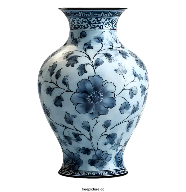 [Transparent Background PNG]Blue and White Porcelain Vase with Floral Design