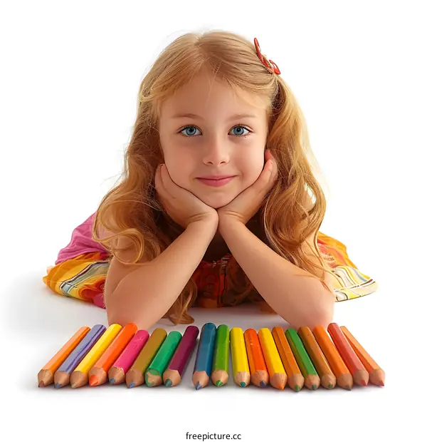 Little girl with colored pencils