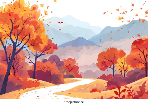 Autumn Landscape With Winding Road Through Forest