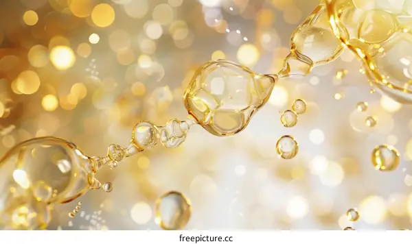 Golden Liquid with Bubbles - Abstract 3D Rendering