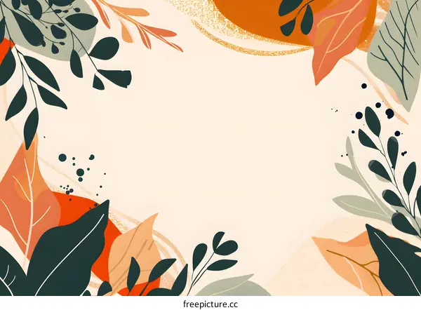 Abstract Floral Border Illustration With Orange And Green Colors