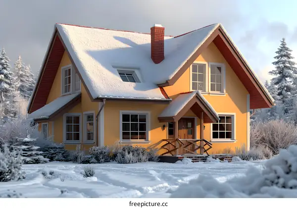 Winter House in Snow