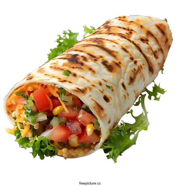 [Transparent Background PNG]Delicious Burrito With Fresh Vegetables and Cheese