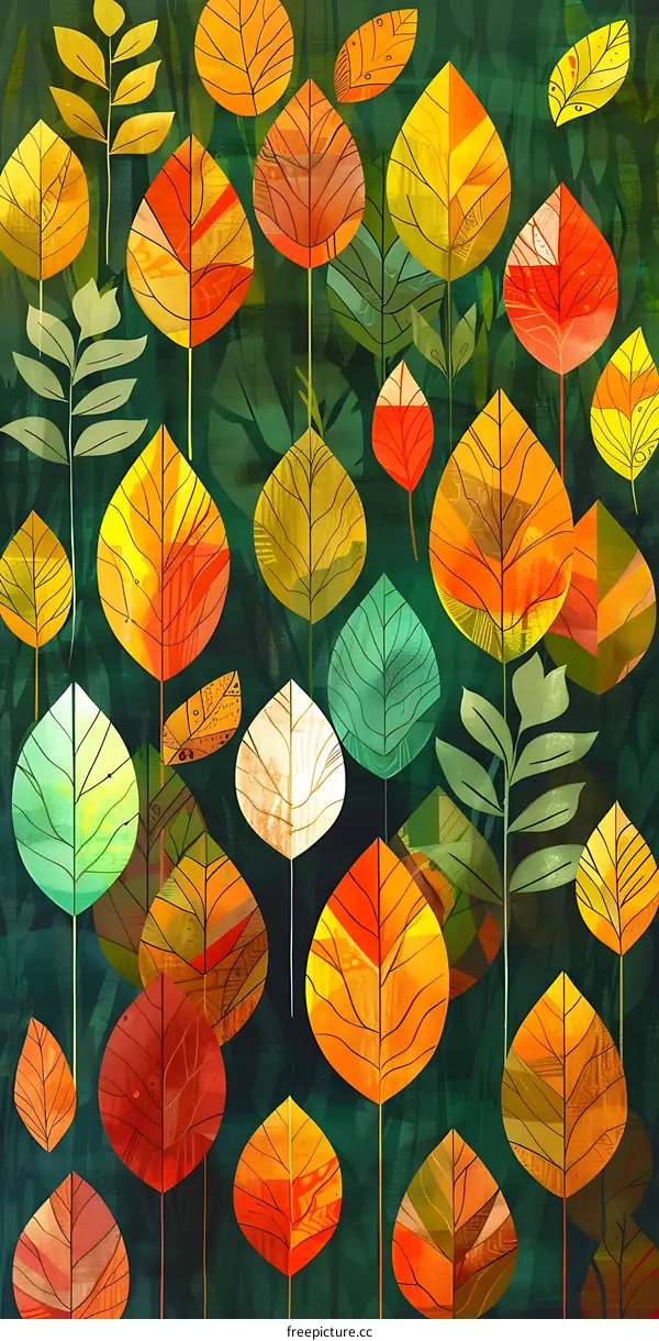 Colorful Autumn Leaves Pattern Illustration