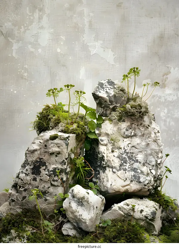 Green Plants Growing On A Pile Of Rocks
