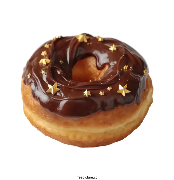 [Transparent Background PNG]Chocolate Donut with Gold Stars