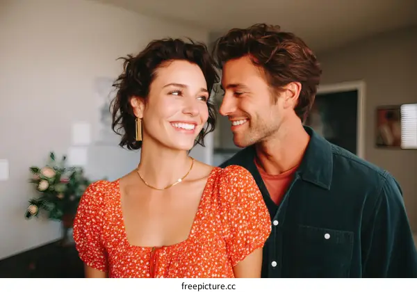 Couple Smiles Close Up Romantic Indoor Portrait
