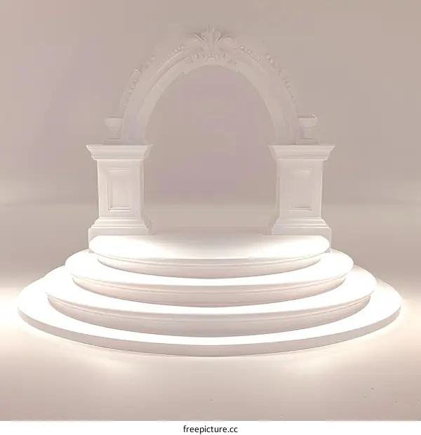 White Marble Archway With Steps In Empty Room