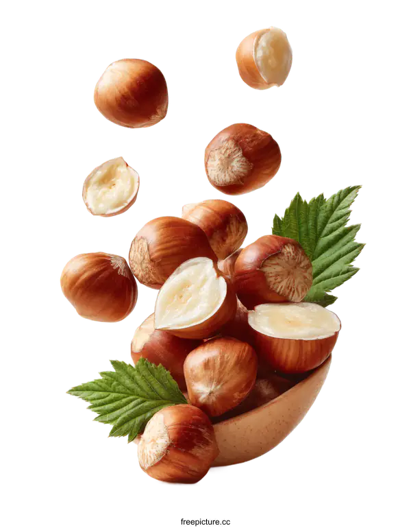 [Transparent Background PNG]Hazelnut Fruits in a Bowl with Leaves
