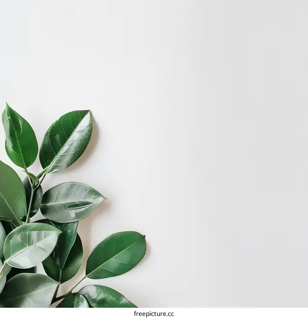 Green Leaves on White Background Minimalist Flat Lay