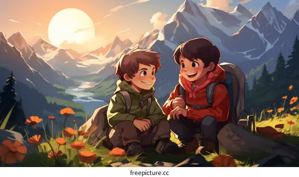 Friends Hiking the Mountain Trail