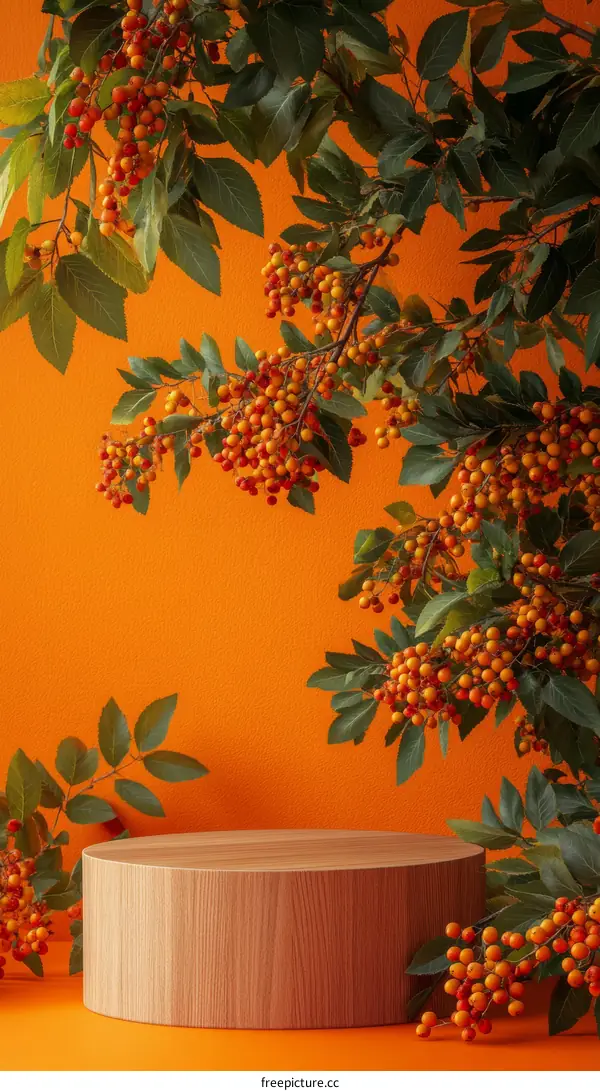 Autumnal Wooden Podium Display with Berries