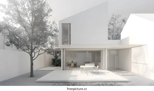 Minimalist Modern House Exterior Design with a Patio and Garden