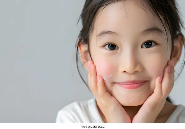 Cute Asian Girl Cleaning Her Face With Cleanser