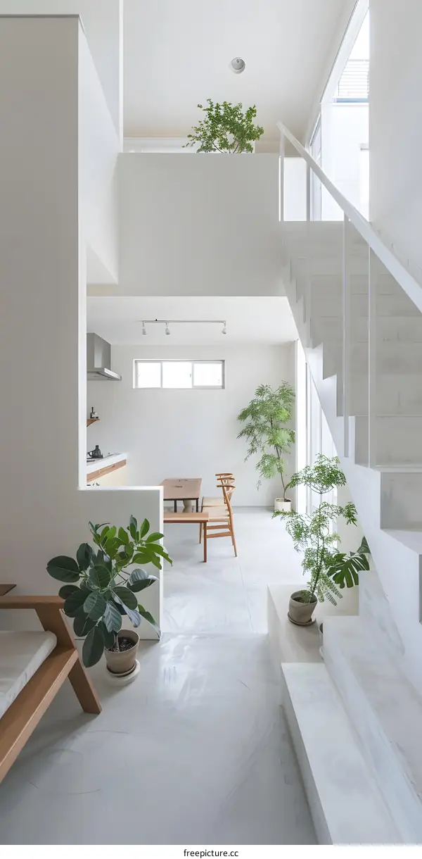 Minimalist Modern Interior Design with Stairs and Plants