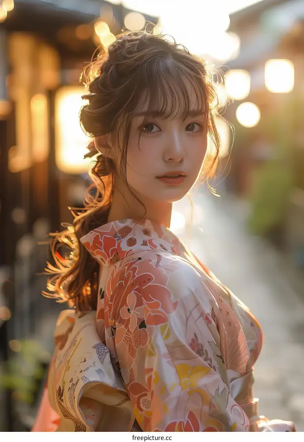 Beautiful Asian Woman in Traditional Japanese Kimono