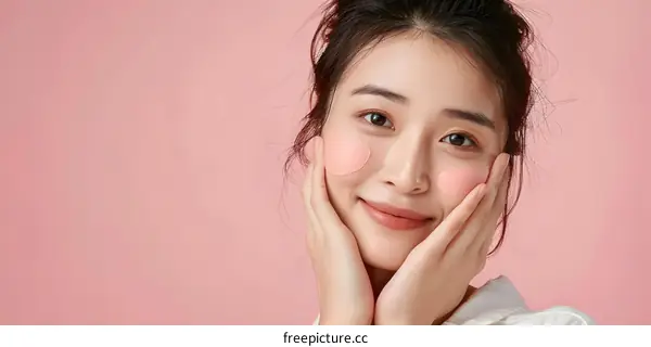 Beautiful Asian Woman Applying Pink Facial Mask