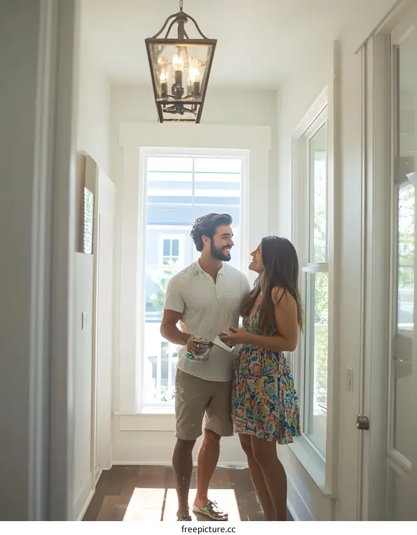 Couple Painting and Decorating Their New Home